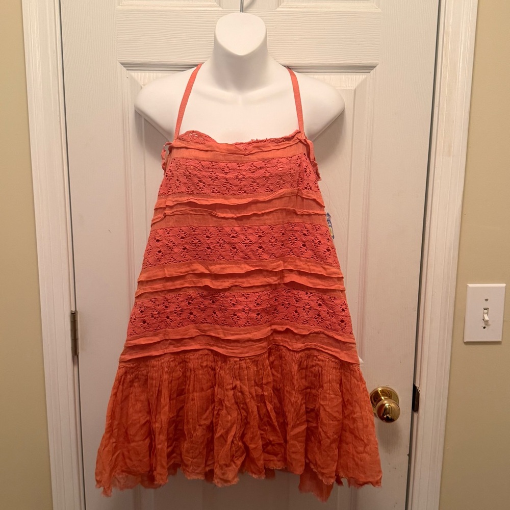 Free People Coral Lace Mini Dress